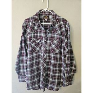 Vtg Sedgefield Western Shirts‎ Cowboy Pearl Snap 2X Blue Red Plaid 100% Cotton
